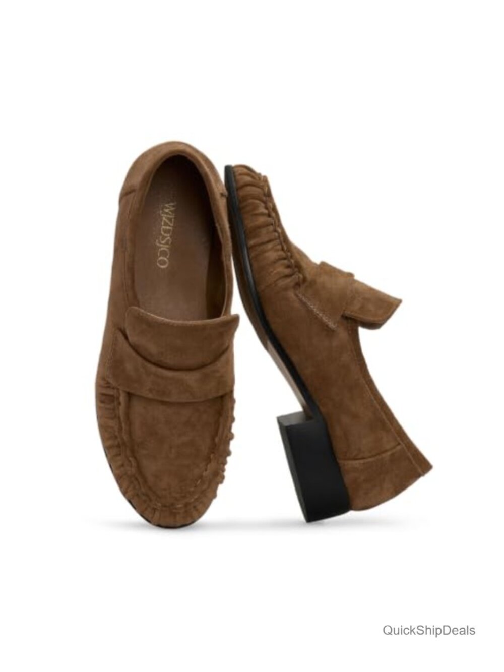 Women's Penny Loafers Chunky Heel Faux Leather Flats Slip On